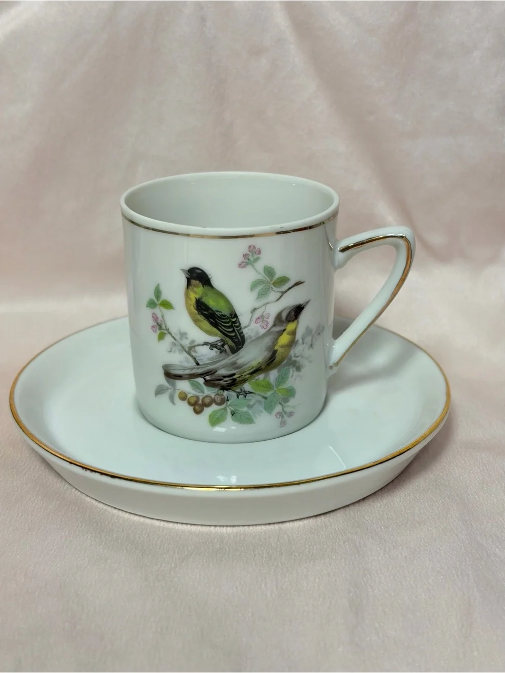 Vintage Royal Crown Japan Bird & Flower Porcelain Coffee Set for 6 Gold Trim